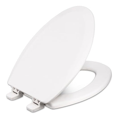 Centoco Elongated Toilet Seat, Heavy-Duty Wood Core with Plastic Scratch-Resistant Finish, Made in the USA, 900-001, White