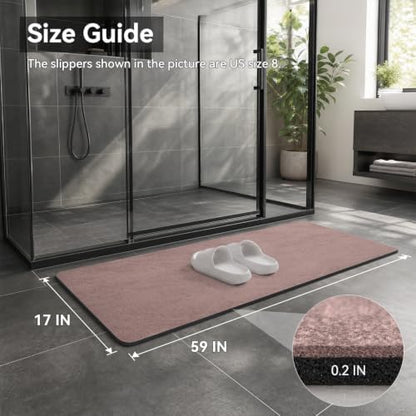 MontVoo -Bath Mat Rug-Rubber Backing Non Slip Quick Dry Absorbent Thin Bathroom Rugs Fit Under Door-Faux Suede Surface Bathroom Floor Mats-Shower Rug for in Front of Bathtub Shower Dusty Rose 17"x59"