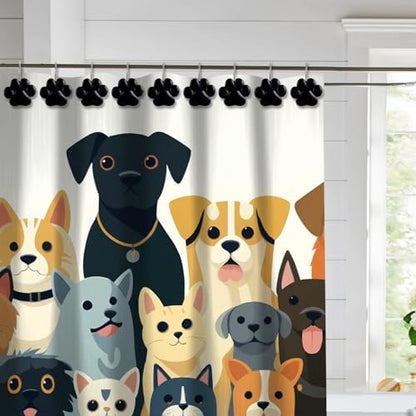 12-Piece Cat Paw Print Shower Curtain Hooks for Bathroom