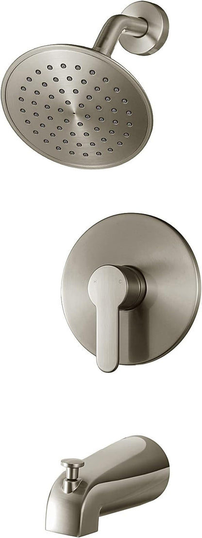 Tub Shower Faucet Set with Valve, WRISIN Shower Faucets Sets Complete Brushed Nickel with 6 Inch High-Pressure Rian Showerhead