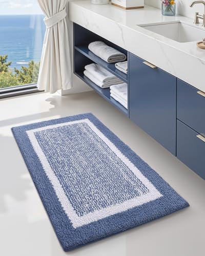 Color&Geometry Bathroom Runner Non Slip,24"x59",Blue