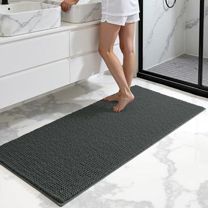 SUBRTEX Bathroom Rugs, 24" x 44" Chenille Bath Rug Soft Short Plush Bath Mat Soft Shower Mat Water Absorbent Shower Mat Quick Dry Machine Washable, Grey