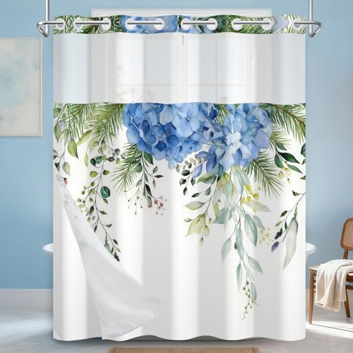 No Hook Shower Curtain with Snap in Liner, 71 x 74 Inch