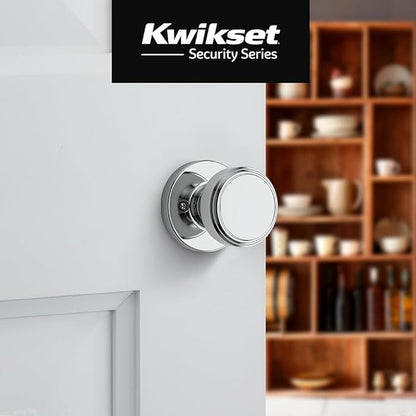 Kwikset Maven Dummy Door Knob, Single Sided Handle for Closets, French Double Doors, and Pantry, Polished Chrome Non-Turning Round Interior Push/Pull Door Knob, with Microban Protection (Pack of 4)