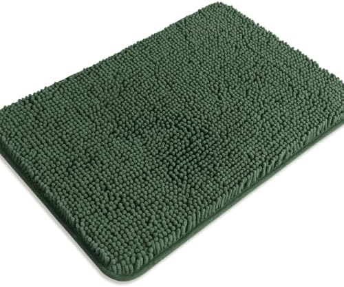 Hunter Green Bathroom Rugs – Absorbent and Washable Bath Mat, Non-Slip, Thick Soft Chenille Bath Rugs for Bathroom Floor, Shower, Sink - 17" x 24"