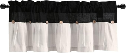 Lush Decor Linen Button Farmhouse Valance Curtians 52" W x 18" L Black & White - Linen Valances for Windows - Kitchen Curtains Valances (Pack of 12)