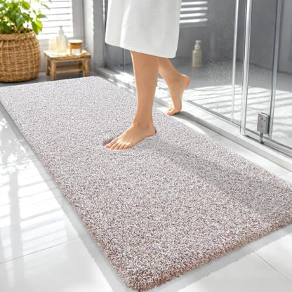 OLANLY Microfiber Bathroom Rugs 59x24, Quick Dry Bath Mat, Mocha and White