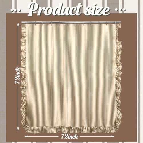 HunnmingRe Farmhouse Ruffled Striped Shower Curtain 72 x 72 Inch