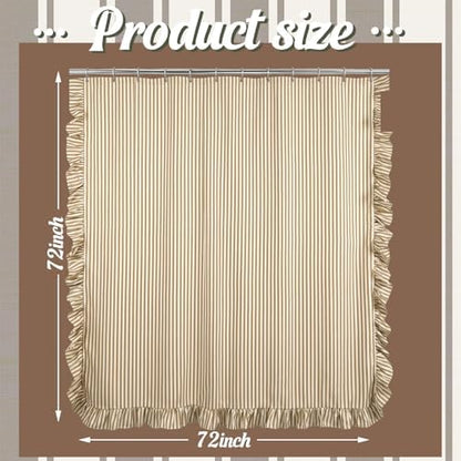 HunnmingRe Farmhouse Ruffled Striped Shower Curtain 72 x 72 Inch