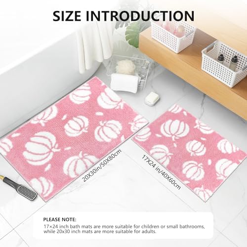 APROPHIC Fall Pumpkin Bath Mats for Bathroom, Thanksgving Super Absorbent Non-Slip Microfiber Shaggy Bath Rugs, Autumn Bathroom Mat for Shower, Tub, Sink, Decor, Machine Washable, 20x30 in, Pink