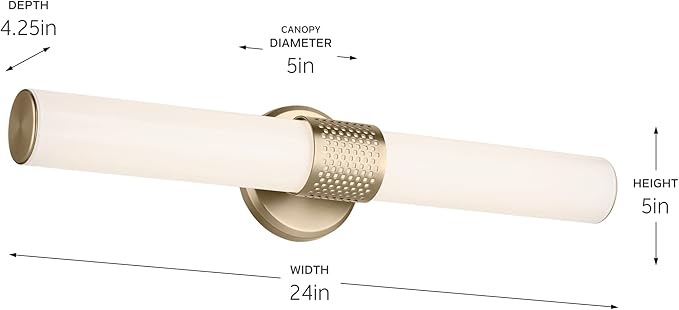 Kichler Sashi 24.25" LED Medium Bath Bar with White Glass in Champagne Bronze, Modern, for Vanity, Fireplace, Buffet, Hallway, Vanity Mirror, (24.25" W x 5" H) 55192CPZLED