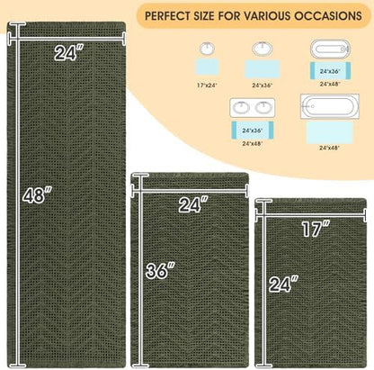 IM HOME Waffle Bath Mat Set 3 Piece, Boho Woven Modern Bath Rug Absorbent Non Slip, Soft Bathroom Mats, Machine Washable Knit Bath Rugs with Herringbones for Bathroom, Bedroom, Kitchen, Dark Green