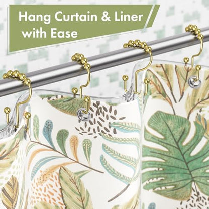 Amazer Gold Shower Curtain Hooks, 12PCS Rust-Resistant Metal Double Shower Curtain Rings for Curtain Rolling Shower Hooks, Shower Rings for Bathroom Shower Curtain Rod