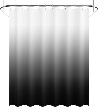 AmazerBath Long Shower Curtain, 72x78 Ombre Black Fabric Shower Curtain Set with 12 Shower Curtain Hooks, Farmhouse Cloth Black and White Shower Curtain, Washable Bathroom Shower Curtain Sets