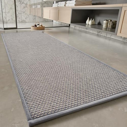 PADOOR-Bath Mat Runner-Super Absorbent Chenille Bathroom Mats-Rubber Backed Bath Mats for Bathroom Non Slip, Easy Clean Bathroom Runner Rugs Front of Bathtub,Shower Room,Sink-17×59 Grey&Beige