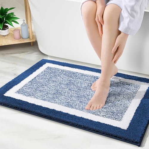 OLANLY Bathroom Rugs 36x24, Soft Absorbent Microfiber Bath Rugs, Navy