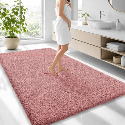 OLANLY Microfiber Large Bathroom Rugs 70x46, Ultra Soft Bath Mat, Deep Rose