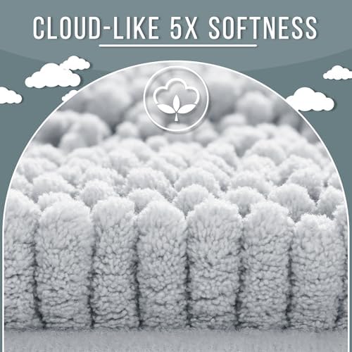 Yimobra Bathroom Rug Mat 24 x 17, Non Slip and Super Absorbent Bath Mat,Machine Washable Quick Dry,Ultra Plush Chenille Shower Rugs for Bathroom Floor Sink Tub and Shower Outside,Silver