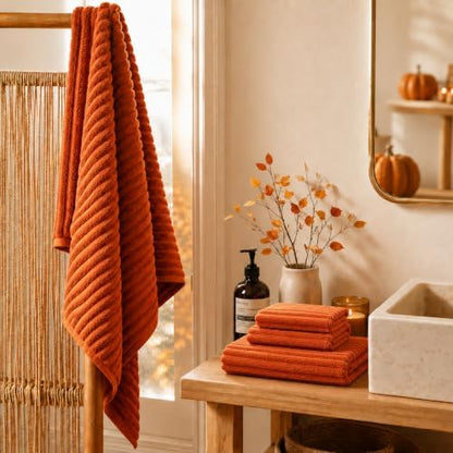 6 Piece Bath Towel Set, 30"x60" Towels, Burnt Orange