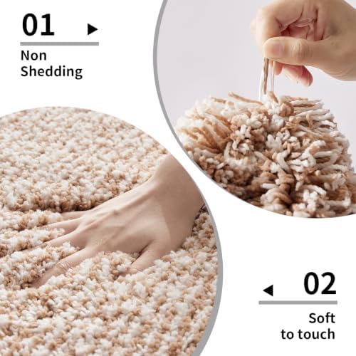 Disolla Bathroom Rug 24x48 - Non-Slip Plush Thick Bath Mat, Highly Absorbent & Ultra Soft Fluffy Floor Mat, Machine Washable for Shower and Tub, Beige & White
