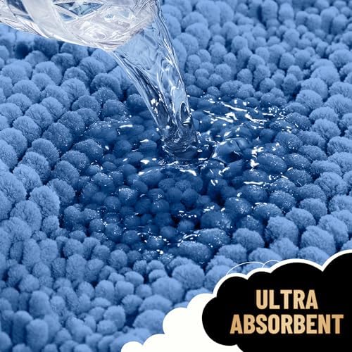 OLANLY Thick Bathroom Rugs 36x24, Soft Chenille Bath Rugs, Cornflower Blue