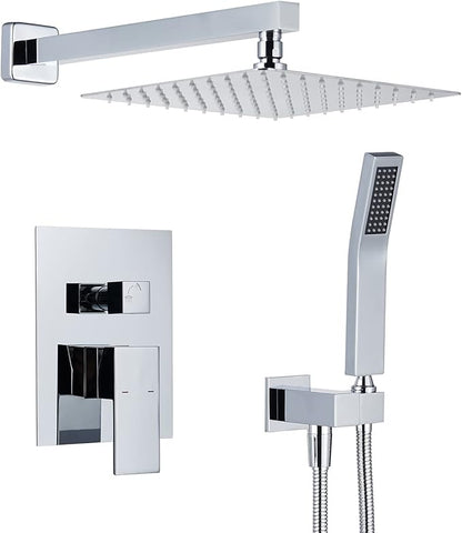 Shower System 10 Inches Rain Shower Combo Set Chrome Wall Mount Faucet Bathroom Faucets with Rainfall Shower Head and Hand Shower