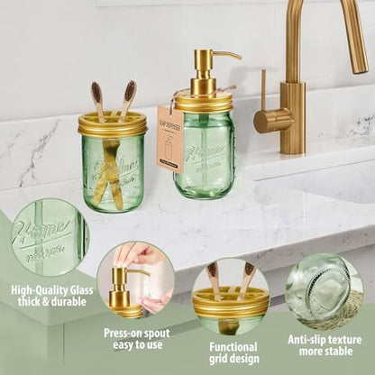 SheeChung Mason Jar Bathroom Accessories Set, 6Pcs Green Glass Bathroom Set