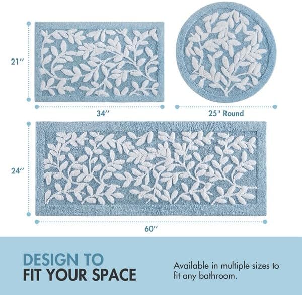 Madison Park Serene Tufted Bath Rug Cotton Absorbent, 24 x 60, Blue | Quick Dry, Soft Pile, Machine Washable, Floral Pattern, Plush, OEKO-TEX Certified