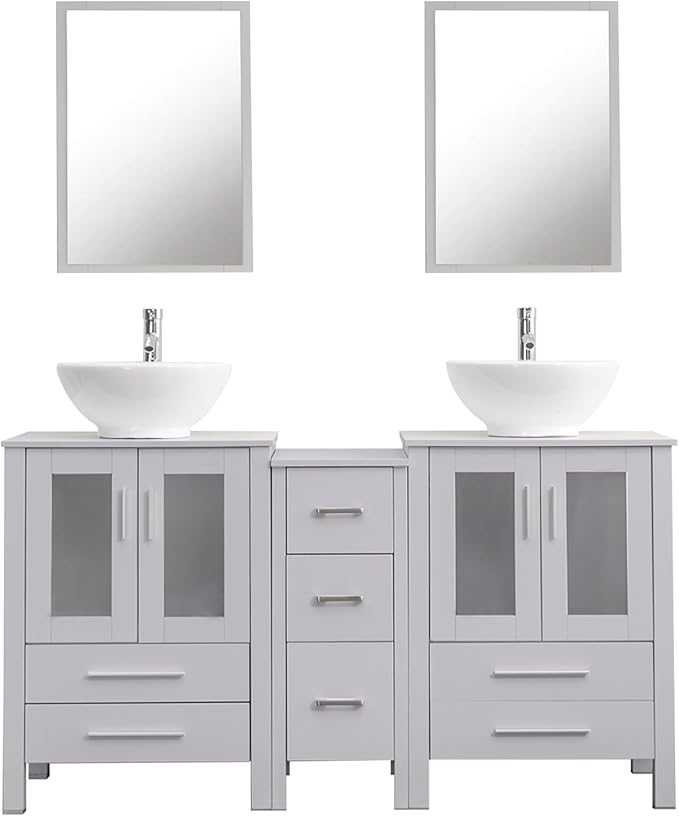 UEV 60" Modern Bathroom Vanity Set in Grey, Double Bathroom Vanities with Sink Combos and Removable Side Cabinet, Bathroom Vanity Set for Bathroom & Toilet,Mirror Not Included (A06)