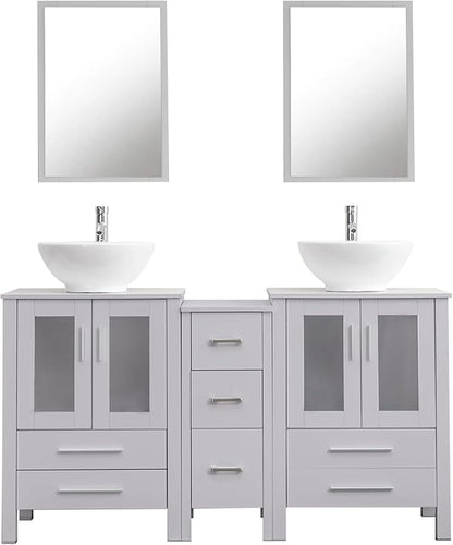 UEV 60" Modern Bathroom Vanity Set in Grey, Double Bathroom Vanities with Sink Combos and Removable Side Cabinet, Bathroom Vanity Set for Bathroom & Toilet,Mirror Not Included (A06)