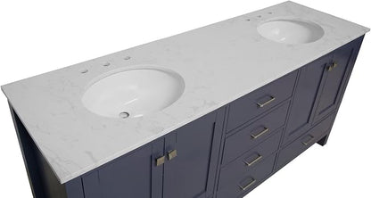 Horizon 72-inch Double Bathroom Vanity (Engineered Carrara/Marine Gray): Includes Marine Gray Cabinet with Engineered Carrara Countertop and White Ceramic Sinks