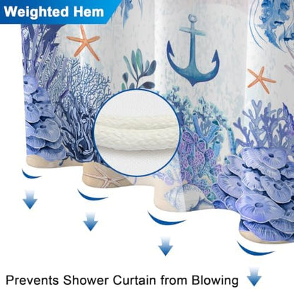 Machine Washable Underwater Jellyfish Ocean Shower Curtain with 12 Hooks