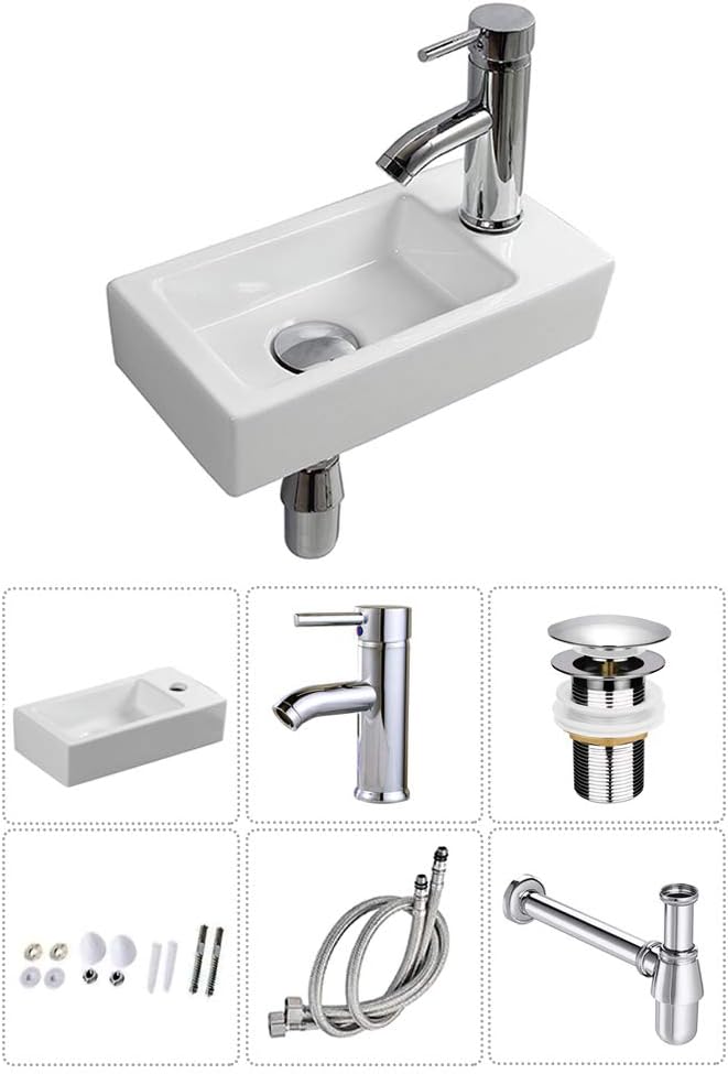 Wall Hung Basin Sink Small Cloakroom Basin Rectangle Ceramic Wash Basin Right Hand (Classic)