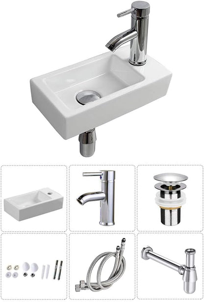 Wall Hung Basin Sink Small Cloakroom Basin Rectangle Ceramic Wash Basin Right Hand (Classic)
