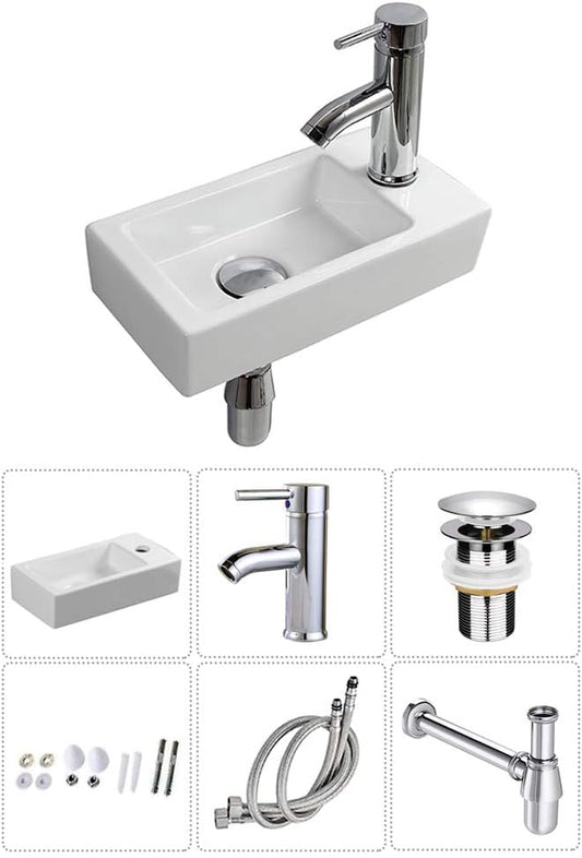Wall Hung Basin Sink Small Cloakroom Basin Rectangle Ceramic Wash Basin Right Hand (Classic)