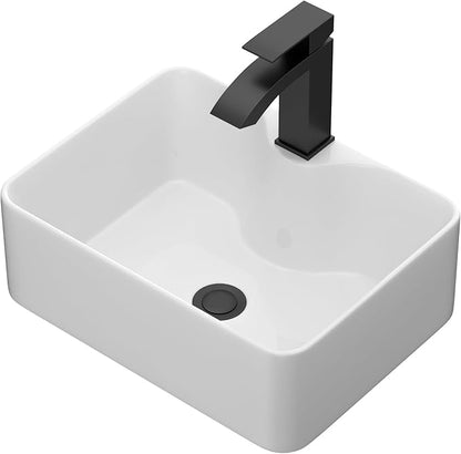 Bathroom Vessel Sink 16" x 12" Rectangle Vessel Sink With Black Faucet And Black Drain Combo Bowl Sink Bathroom Countertop Rectangular White Farmhouse Lavatory Vanity Sink Basin