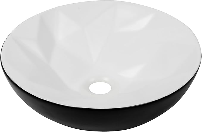 Fine Fixtures Bathroom Sink - 16 Inch Round Ceramic Vessel Sink, Modern Textured Interior Bowl Design, Perfect Sink for Bathroom Vanity, Black Wash Basin