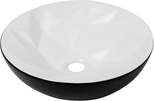 Fine Fixtures Bathroom Sink - 16 Inch Round Ceramic Vessel Sink, Modern Textured Interior Bowl Design, Perfect Sink for Bathroom Vanity, Black Wash Basin