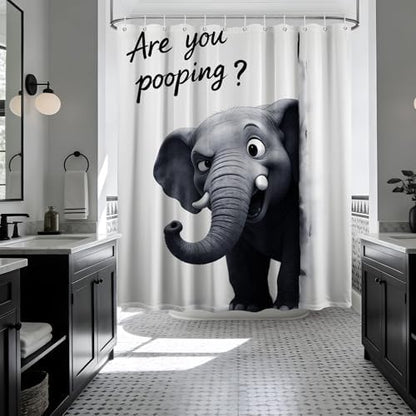 Funny Elephant Shower Curtain are You Pooping, 70x72 Inchs
