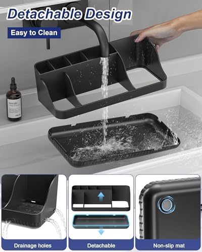 Bathroom Counter Organizer and Storage with 2 Pack Qtip Holder Dispenser, 7 Slots Detachable Toothbrush Holders for Bathrooms, Anti-Slip Electric Toothbrush and Toothpaste Holder Countertop