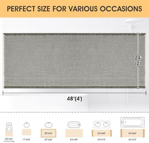 IM HOME Waffle Bath Mat Green & Cream 4'x2', Boho Woven Modern Bath Mat Rugs, Absorbent Non Slip Bathroom Rugs, Soft Washable Bath Rugs with Tassels for Bathroom, Bedroom, Kitchen, Shower, Tub