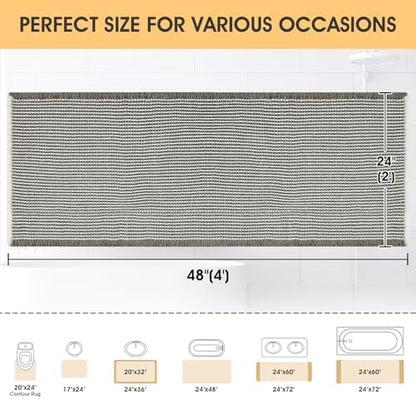 IM HOME Waffle Bath Mat Green & Cream 4'x2', Boho Woven Modern Bath Mat Rugs, Absorbent Non Slip Bathroom Rugs, Soft Washable Bath Rugs with Tassels for Bathroom, Bedroom, Kitchen, Shower, Tub