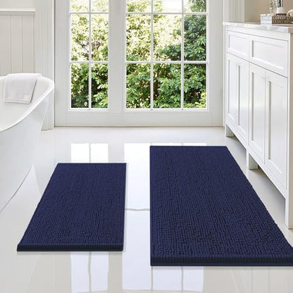 Smiry Chenille Bathroom Rugs Sets 2 Piece (36x24+24x16, Navy Blue)