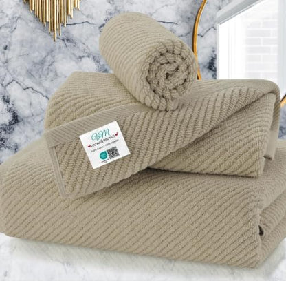 VOOVA & MOVAS 3PC Towel Set, 100% Cotton, Dark Tan