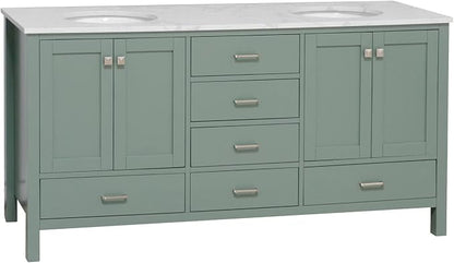 Horizon 72-inch Double Bathroom Vanity (Engineered Carrara/Sage Green): Includes Sage Green Cabinet with Engineered Carrara Countertop and White Ceramic Sinks