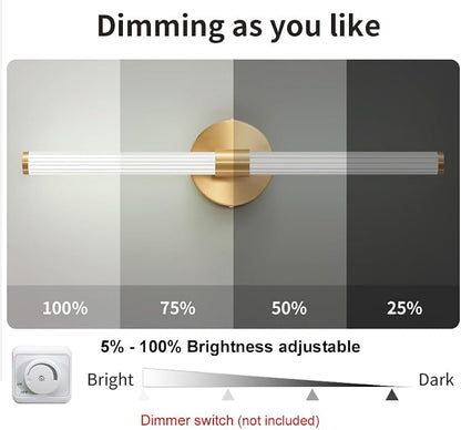 Gold Wall Sconces Set of Two Hardwired LED Vanity Light 23" | Dimmable 5CCT LED Bathroom Light Fixtures, 360° Full Lighting, Modern Vanity Light Bar for Bathroom Mirror