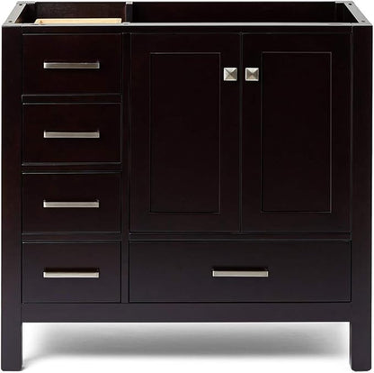 ARIEL Cambridge 36-inch Bathroom Vanity Base Cabinet,Solid Wood, 2 Soft Closing Doors, 5 Dovetail Drawers, Espresso
