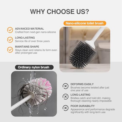 Lefree 3 Pack Silicone Toilet Brush,Rubber Toilet Bowl Brush and Holder Set with Ventilated Holder, Toilet Cleaner Brush for Bathroom,Floor Standing & Wall Mounted Toilet Scrubber Without Drilling