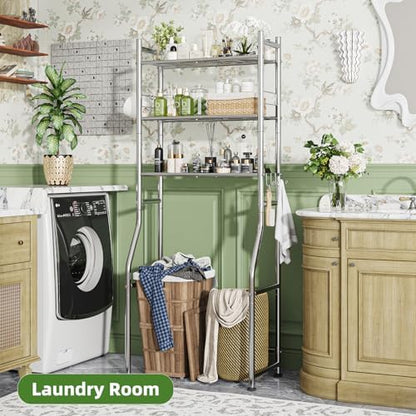 Simple Trending Over The Toilet Rack, Bathroom Shelf with Holder & Hooks
