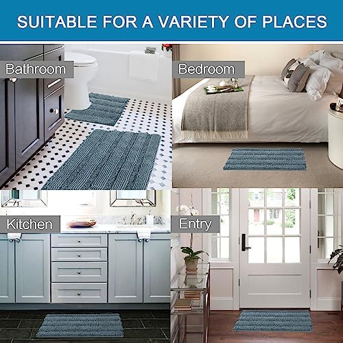 H.VERSAILTEX Bathroom Rugs Bath Rug Set 2 Piece Bathroom Contour Rug Toilet Mat Sets Non Slip Contour Bath Rug Set Ultra Thick Water Absorbent Striped Washable(20" x 32" Plus 20" x 20" U, Stone Blue)